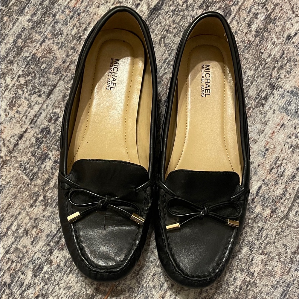 Michael Kors Black Leather Loafers with Bow